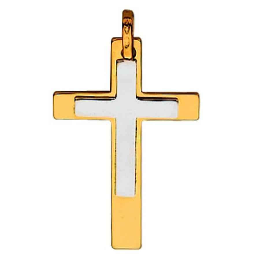 Photo de Croix bicolore personnalisée - Or jaune et blanc 18ct