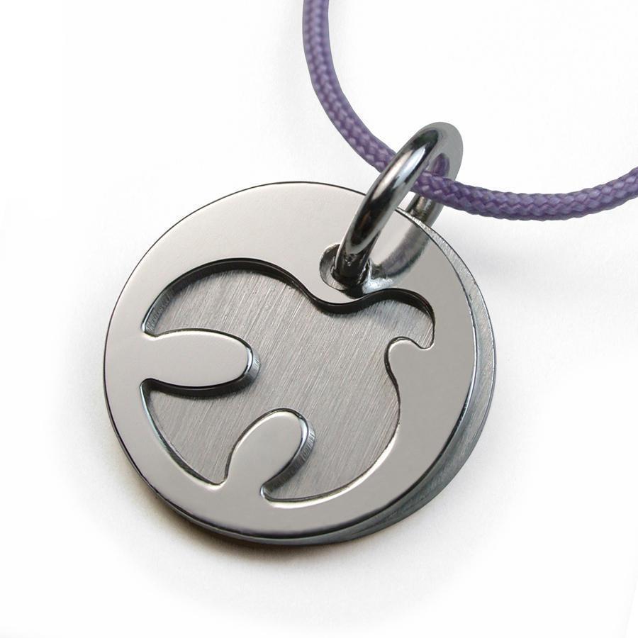 Grand Pendentif Artisanal Argent émaillé - Double Face - Motif Lune - Vintage