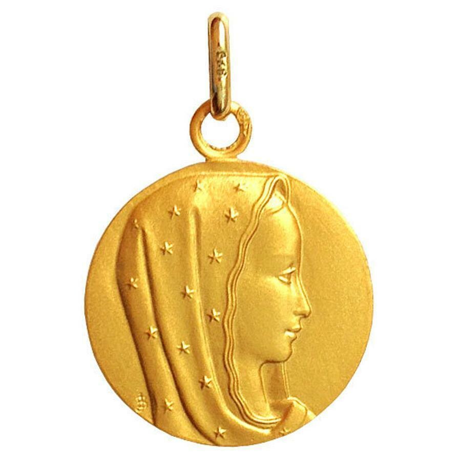 Photo de Médaille Vierge au voile étoilé - Or jaune 9ct