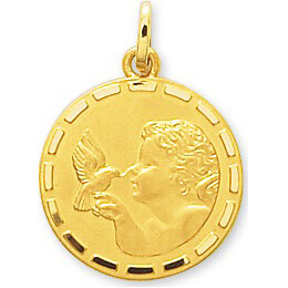 Photo de Médaille Ange à l'oiseau - Or jaune 18ct