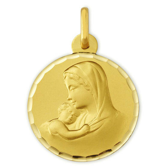 Photo de Médaille Vierge à l'enfant douceur ciselée - Or jaune 9ct