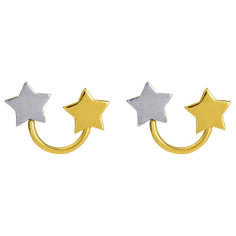 Photo de Boucles d'oreilles étoiles bicolores - Puces - Or jaune & or blanc 18ct