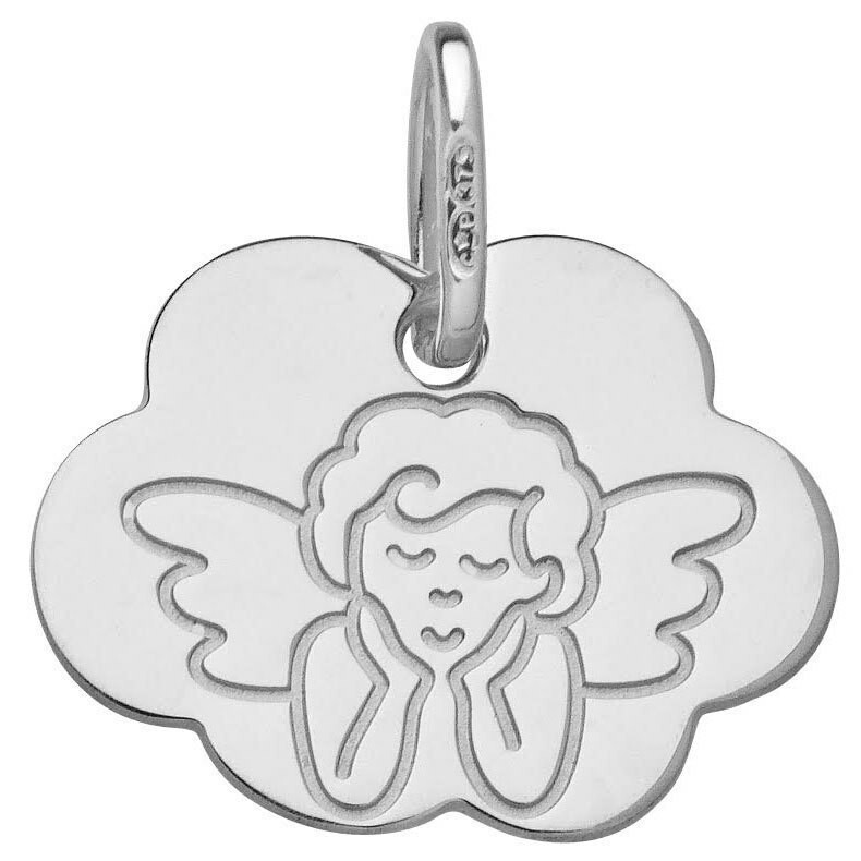 Photo de Médaille nuage Ange rêveur - Or blanc 9ct