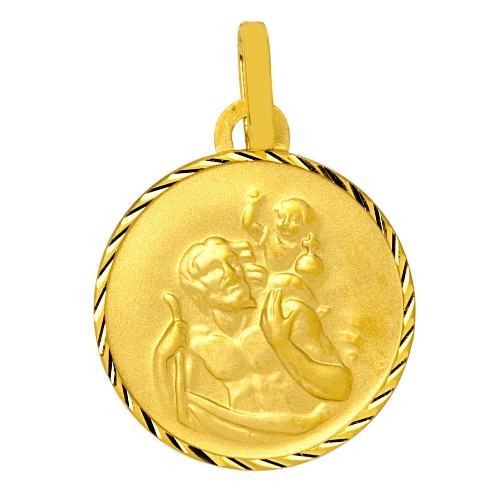 Photo de Médaille Saint- Christophe ronde diamantée - Or jaune 18ct