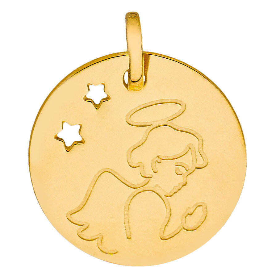 Mon Premier Bijou Médaille Ange aux étoiles ajourées - Or jaune 9ct