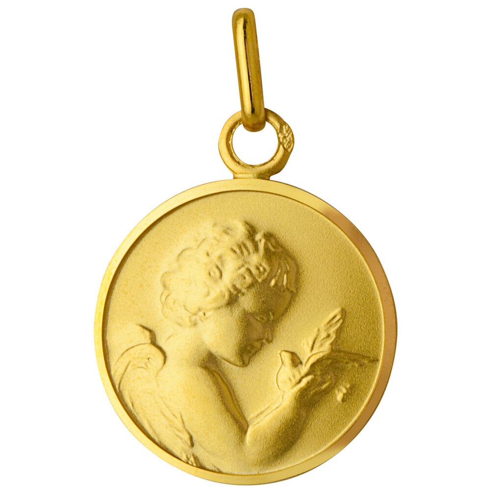 Photo de Médaille Ange à l'oiseau - Or jaune 9ct