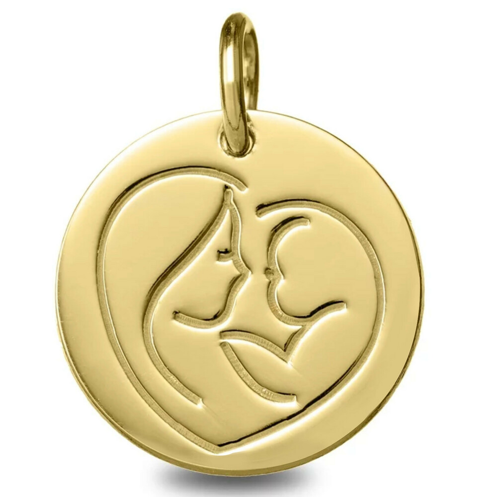Photo de Médaille Vierge à l'enfant en coeur - Or jaune 18ct