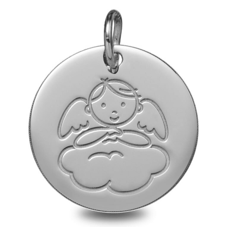 Photo de Médaille Ange garçon nuage - Or blanc 9ct