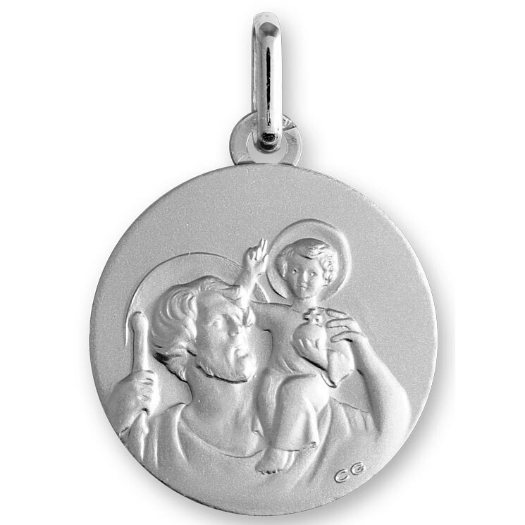 Photo de Médaille Saint- Christophe ronde - Or blanc 9ct
