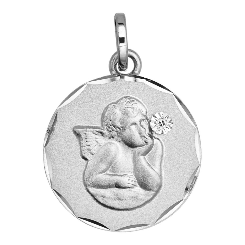 Photo de Médaille Ange pensif - diamant & or blanc 9ct