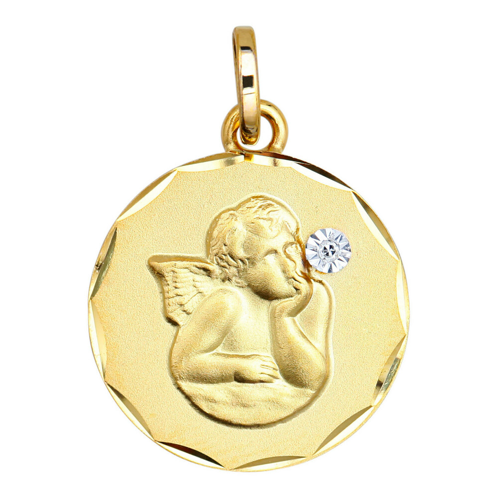 Photo de Médaille Ange pensif - diamant & or jaune 18ct