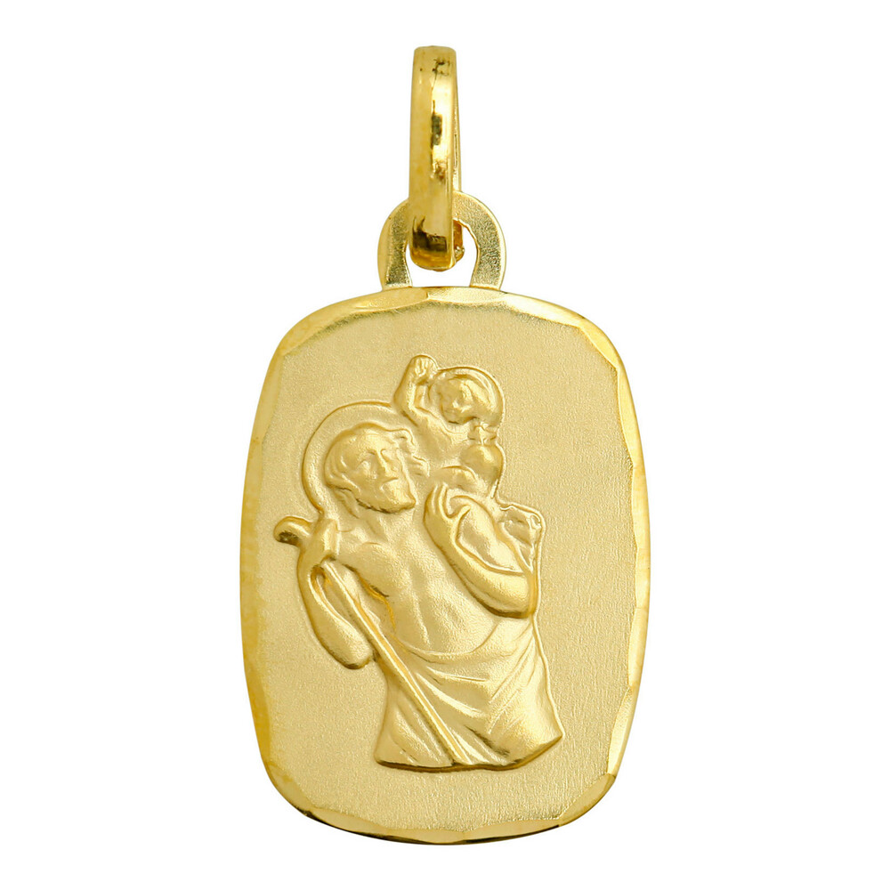 Photo de Médaille Saint- Christophe rectangle diamantée - Or jaune 18ct