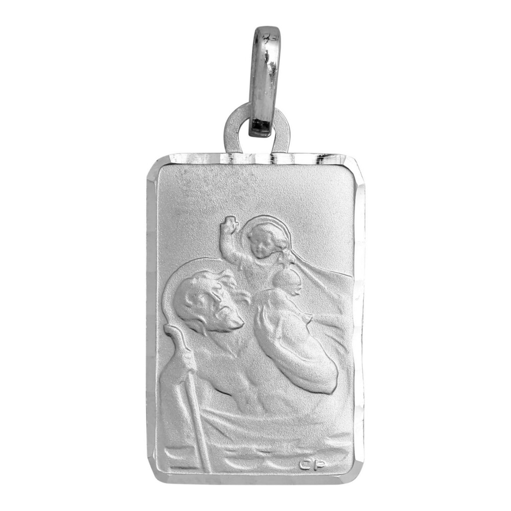 Photo de Médaille Saint- Christophe rectangle diamantée - Or blanc 9ct