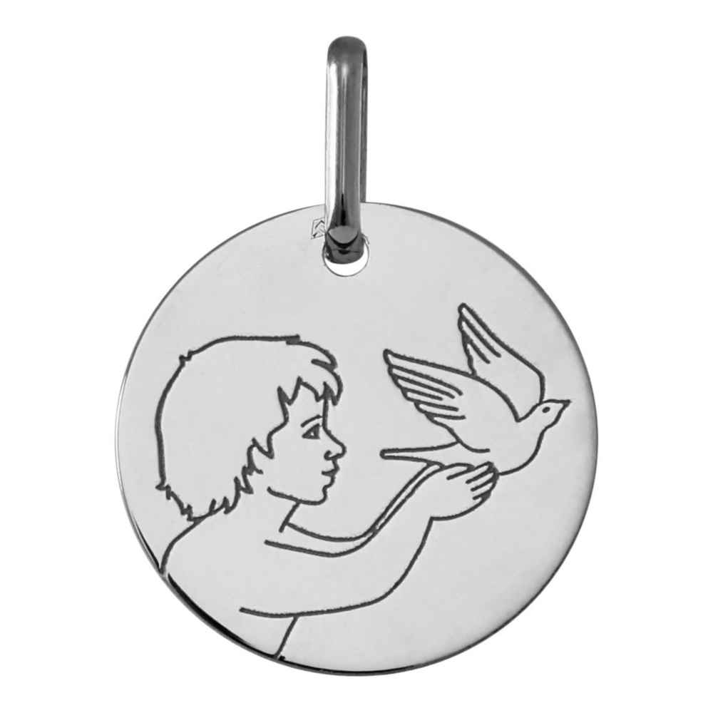 Photo de Médaille Ange à la colombe - Or blanc 9ct