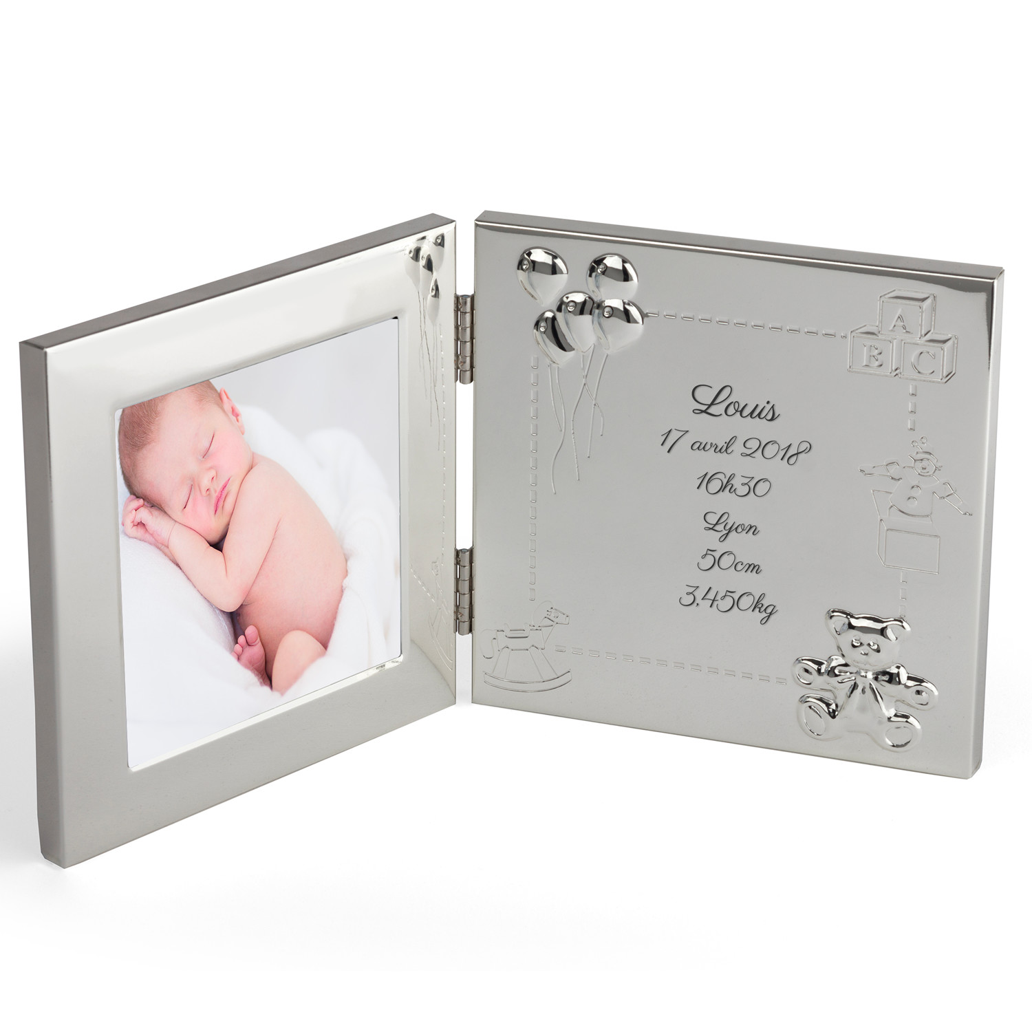 Hugs & plus avec cadre photo bébé cadeau naissance Record Argent 