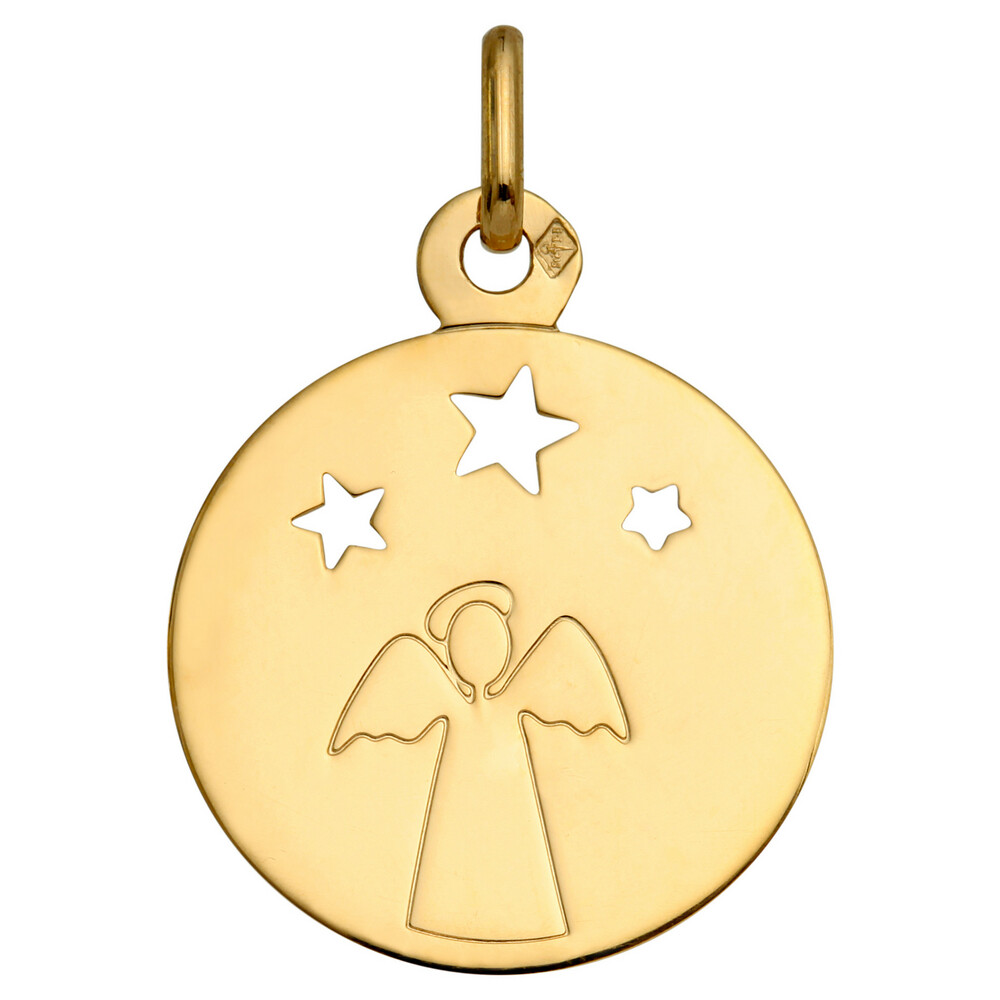 Photo de Médaille Ange aux étoiles ajourée - Or jaune 18ct