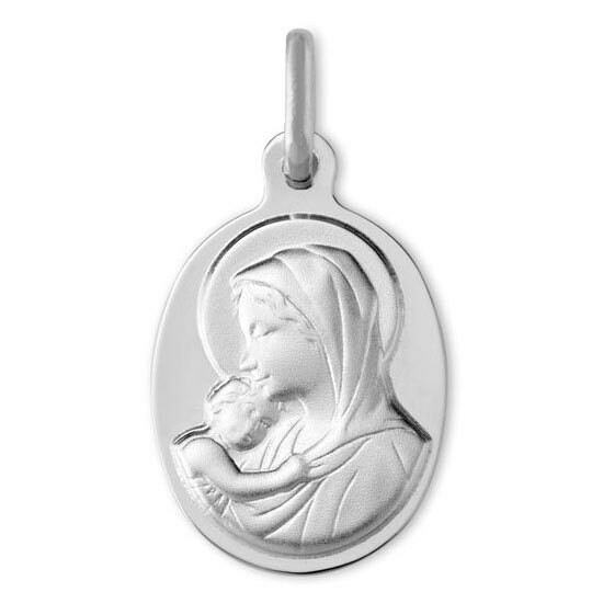 Photo de Médaille Vierge à l'enfant protectrice - Or blanc 9ct