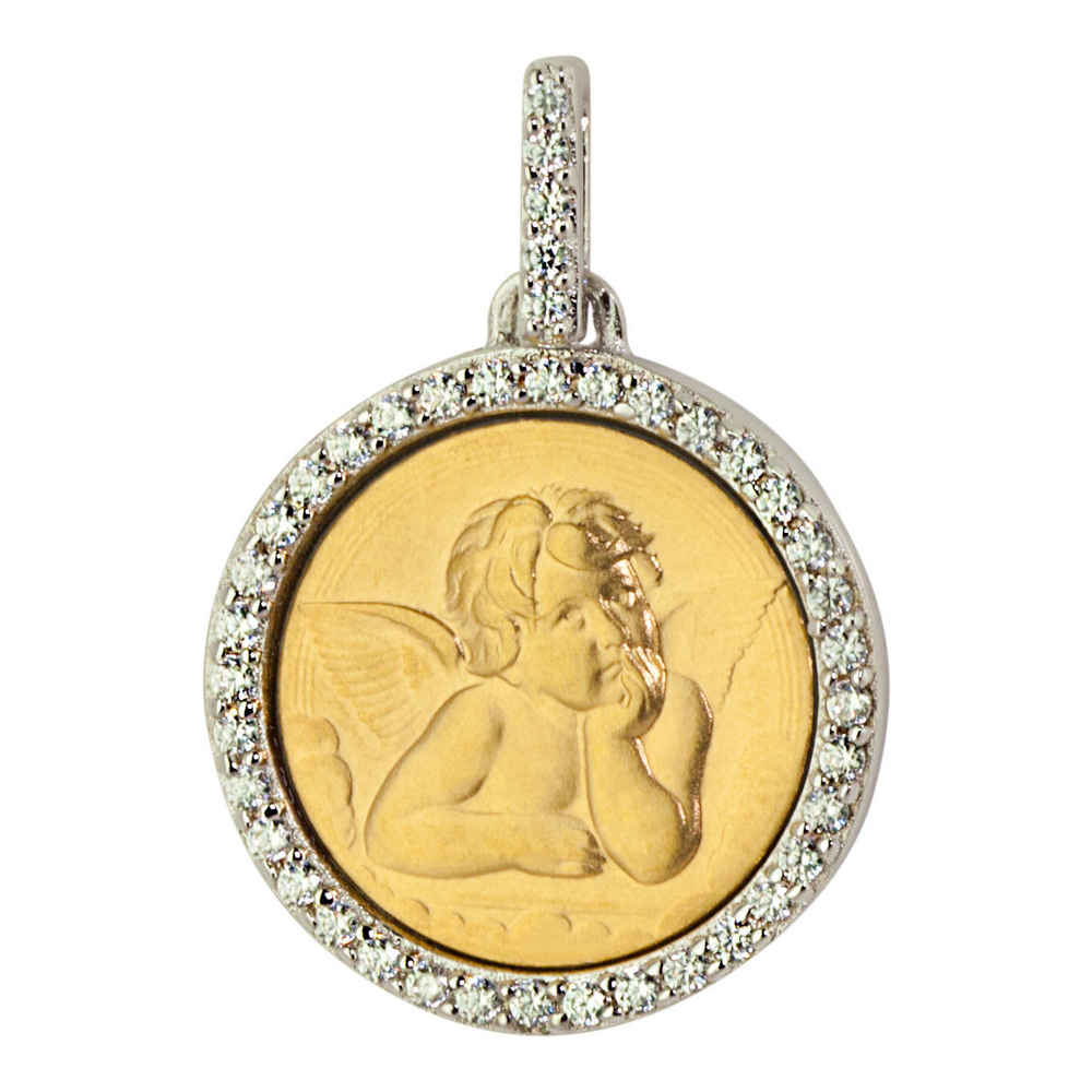 Photo de Médaille Ange sertie - Or jaune 9ct & argent massif