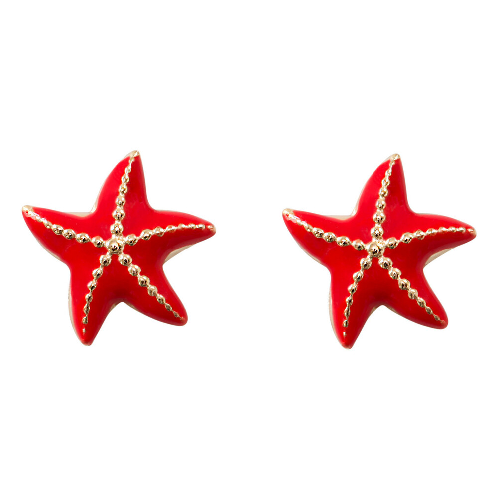 Photo de Boucles d'oreilles étoiles de mer rouge - Vis - Or jaune 9ct