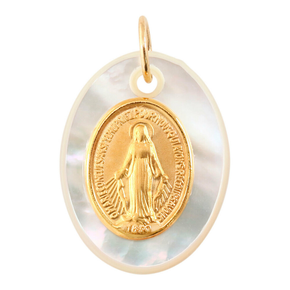Photo de Médaille Vierge Miraculeuse - Or jaune 18ct & nacre