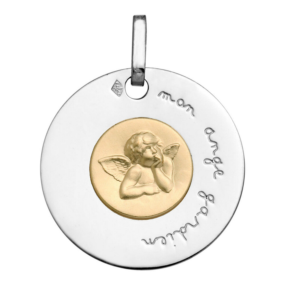 Photo de Médaille disque Ange Raphaël - Or blanc et jaune 18ct
