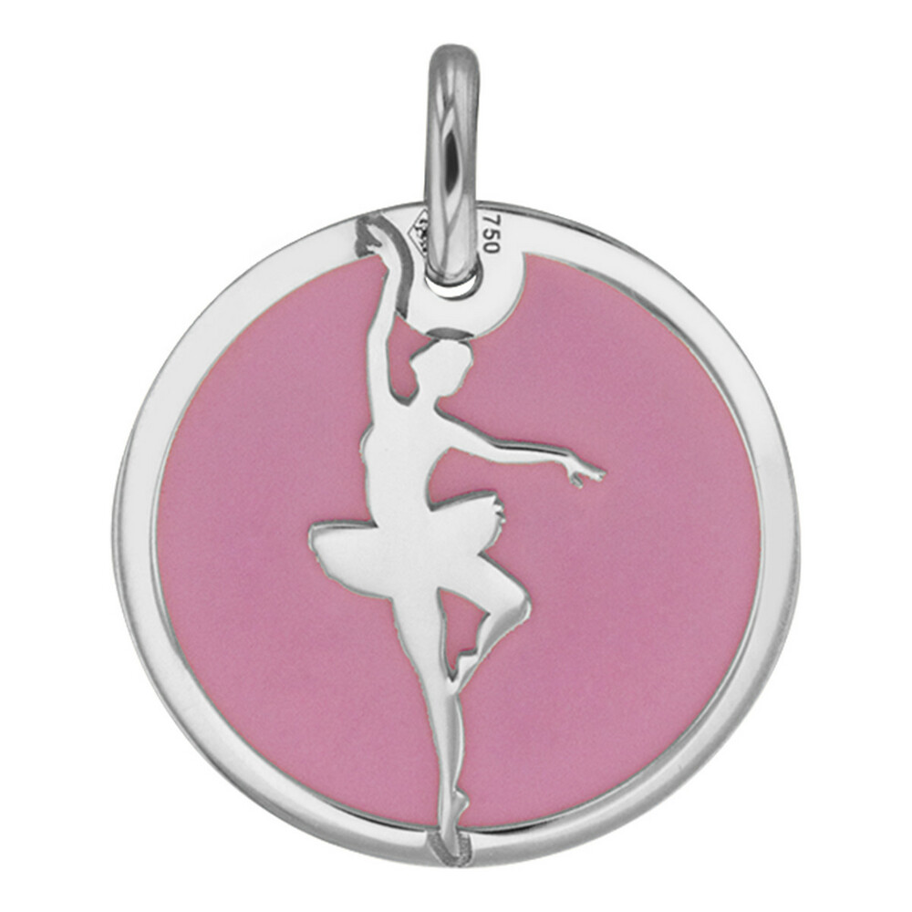Photo de Médaille danseuse rose - Or blanc 18ct & acier