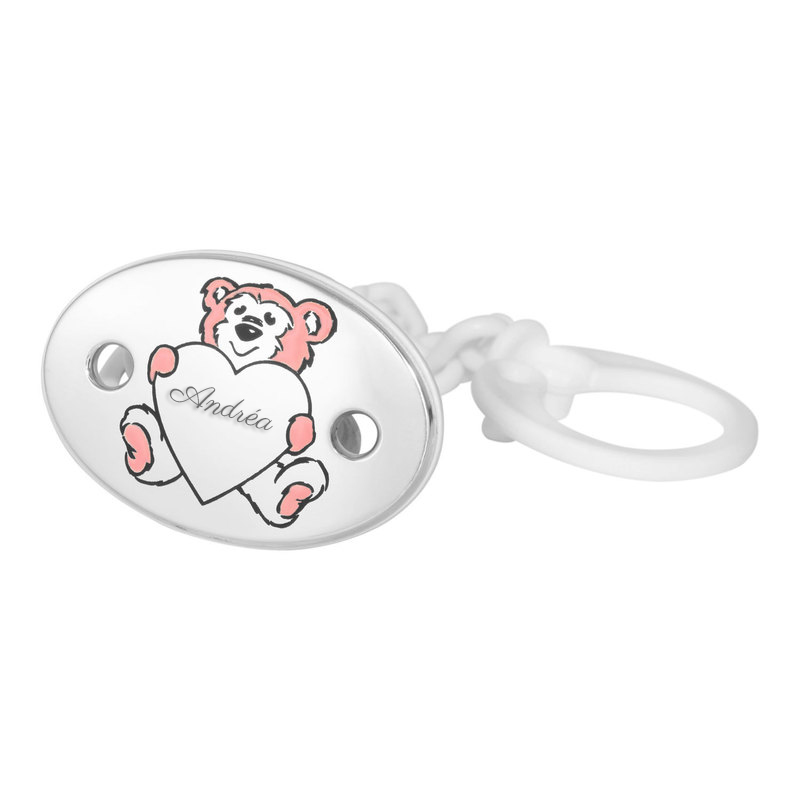 Attache Tétine Personnalisée Ours En Silicone Rose, Pour Bébé