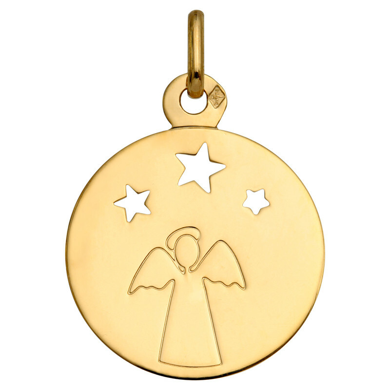 Photo de Médaille Ange aux 3 étoiles - Or jaune 9ct