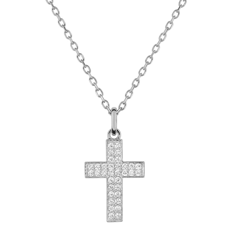 Mon Premier Bijou Collier chaine & croix zirconiums personnalisée - Or blanc 9ct