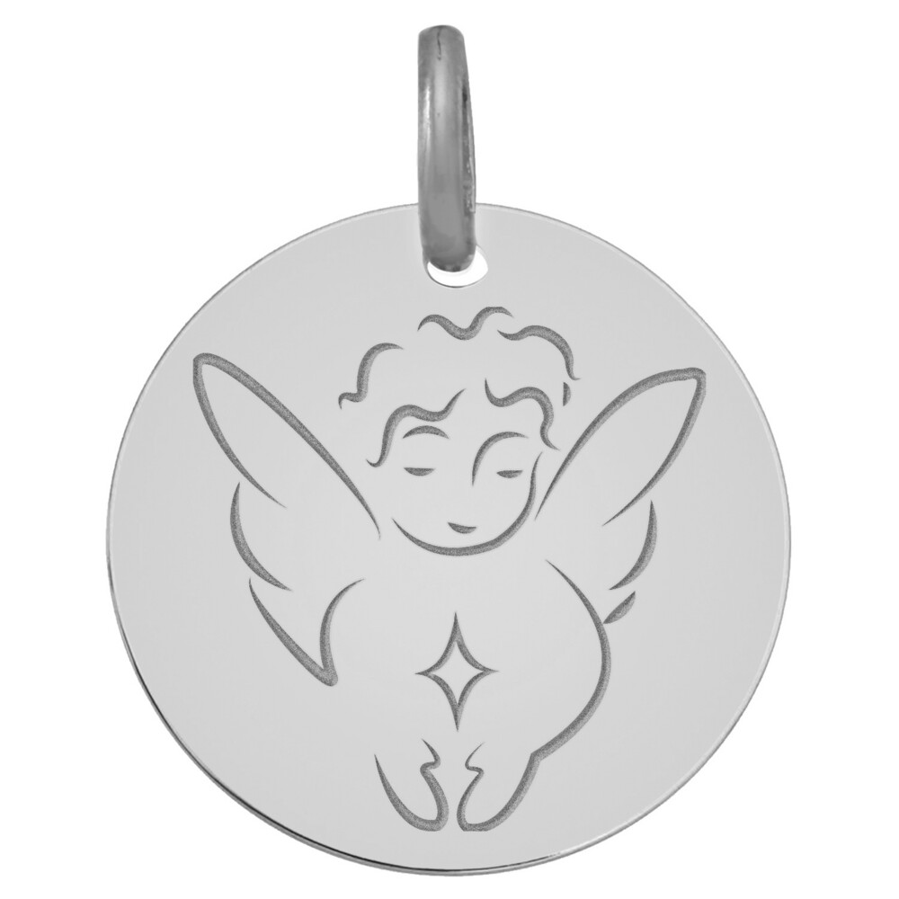Photo de Médaille Ange à l'étoile - Or blanc 9ct