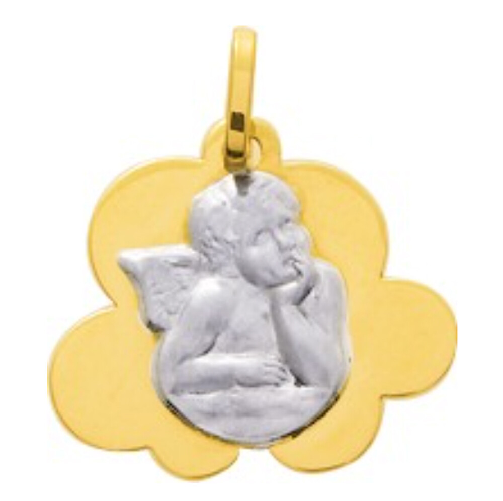 Photo de Médaille Ange nuage - Or jaune et or blanc 9ct