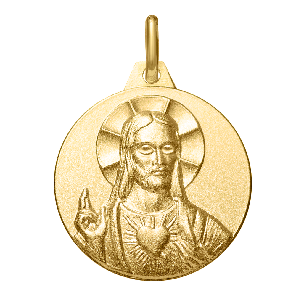 Photo de Médaille Christ Sacré Coeur - Or jaune 18ct