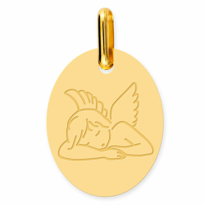 Photo de Médaille Ange dormeur ovale - Or jaune 9ct