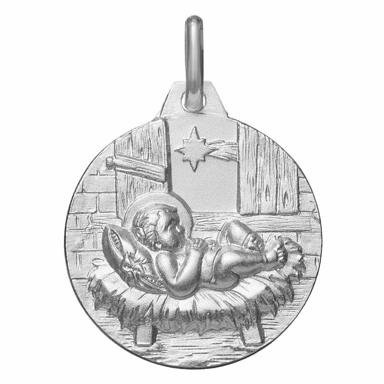 Pendentif Médaille Ancien Noël En Argent Massif Mellerio - Étoile Et Jésus Vintage
