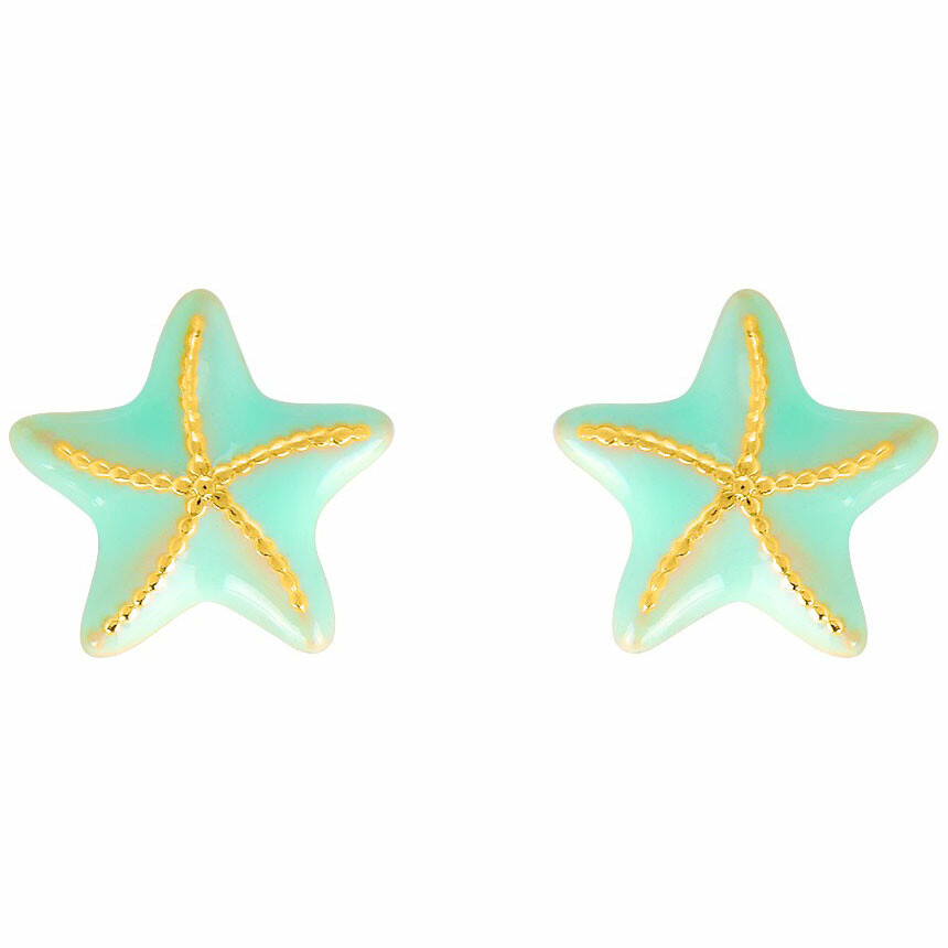 Photo de Boucles d'oreilles étoile de mer verte - Vis - Or jaune 9ct