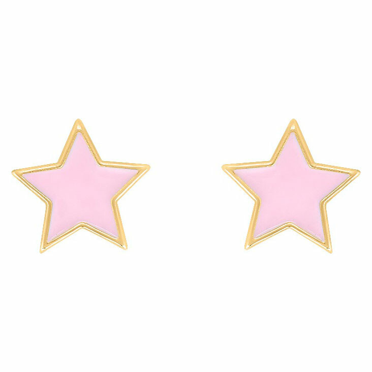 Photo de Boucles d'oreilles étoile rose - Vis - Or jaune 18ct