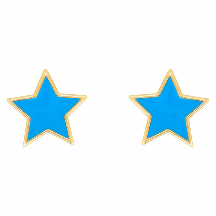 Photo de Boucles d'oreilles étoile bleu - Vis - Or jaune 18ct