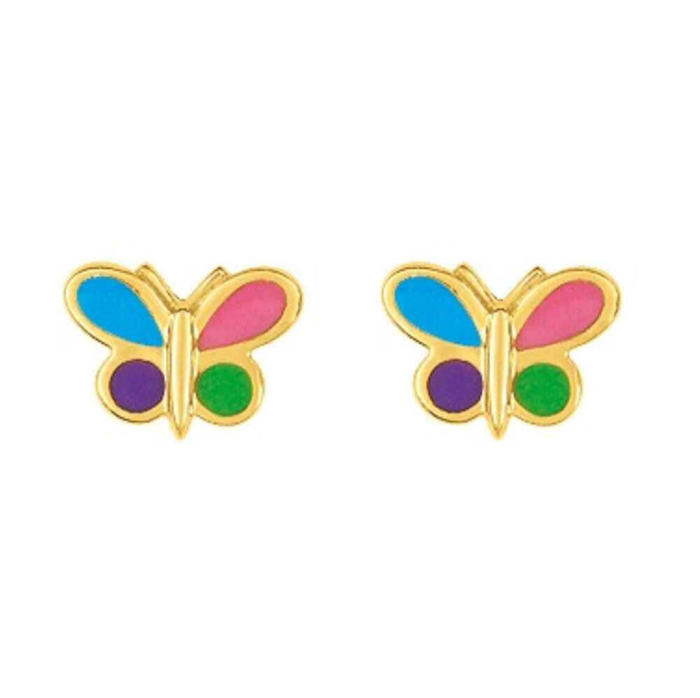 Photo de Boucles d'oreilles papillons multicolores - Vis - Or jaune 9ct
