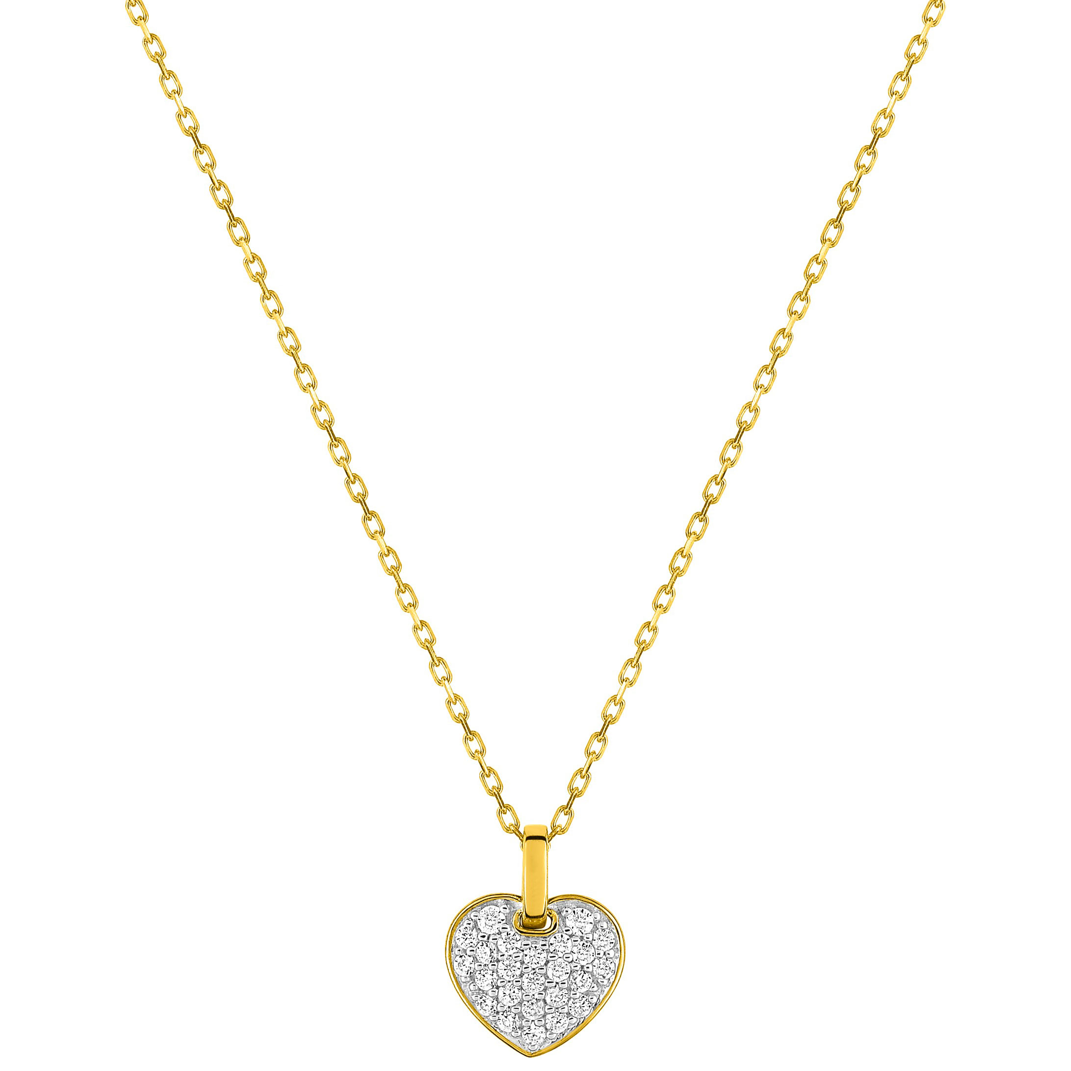 Collier Cœur Plaqué Or 18 Carats Avec Zirconium - Longueur 40+5cm, Neuf Avec étiquettes