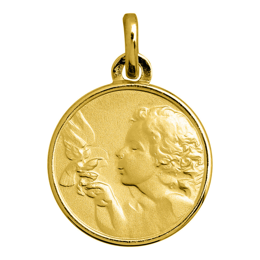 Photo de Médaille Ange à la Colombe - Or jaune 18ct
