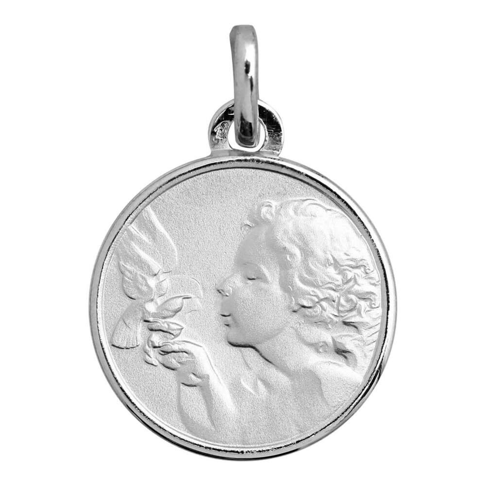 Photo de Médaille Ange à la Colombe - Or blanc 9ct