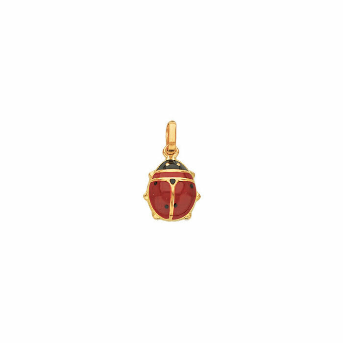 Pendentif Coccinelle Rouge Porte-Bonheur Or Jaune 14K - Bijou Italien Émaillé Main - Lucchetta