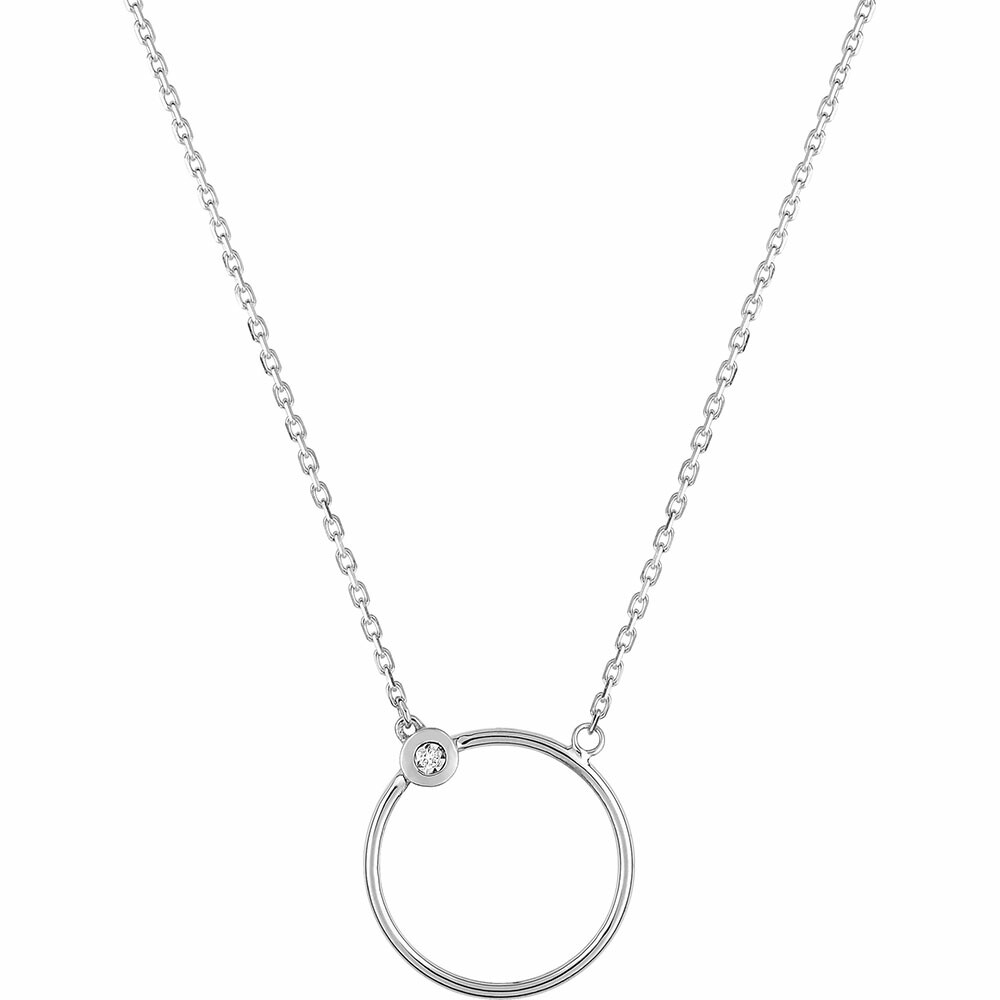 Photo de Collier pendentif design cercle - Diamant & Or blanc 9ct