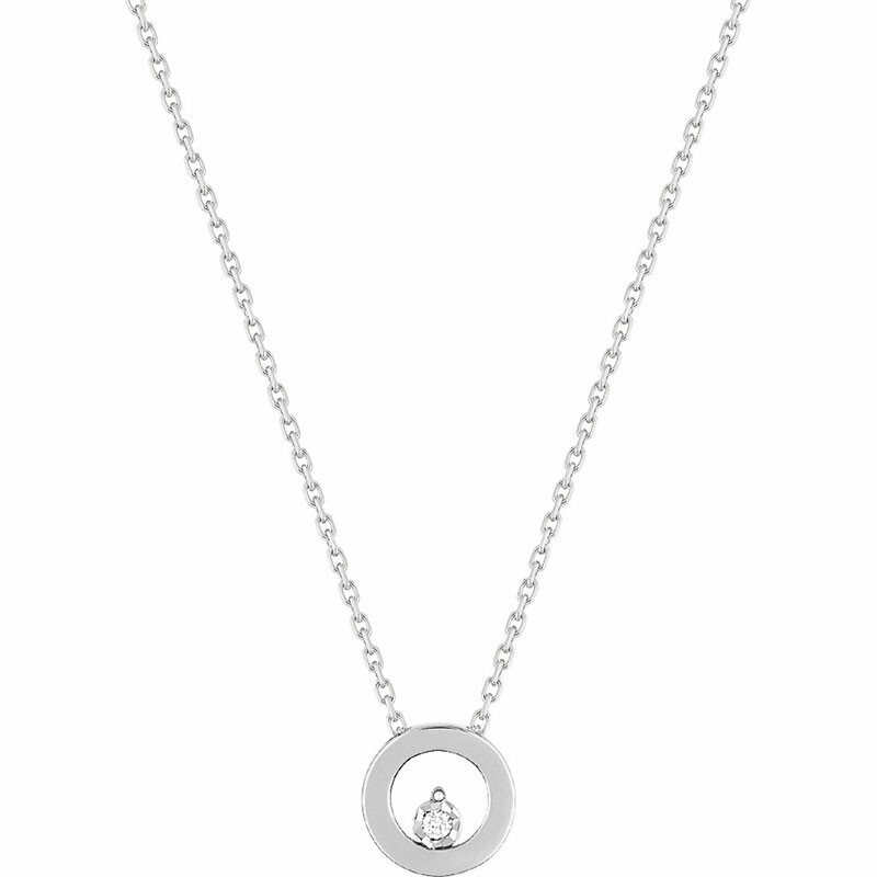 Photo de Collier chaine pendentif cercle - Diamant & Or blanc 18ct