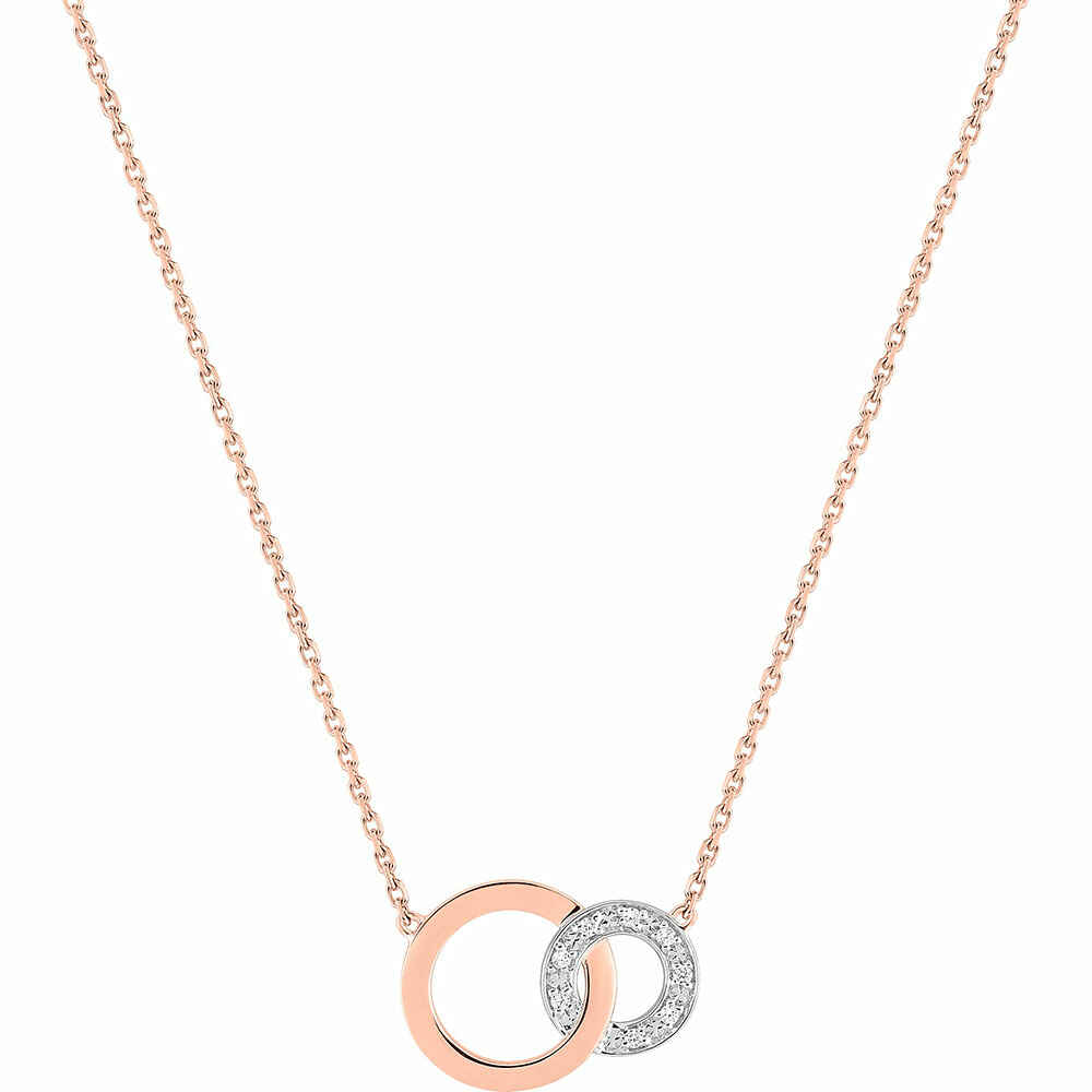 Photo de Collier chaine pendentif cercles entrelacés diamant - Or rose 18ct