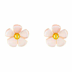 Photo de Boucles d'oreilles fleurs en nacres roses - Vis - Or jaune 9ct & nacre