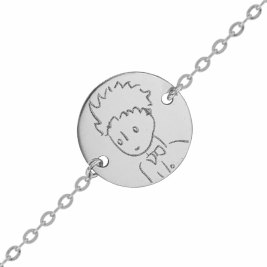 Photo de Gourmette bébé Petit Prince portrait - Or blanc 9ct