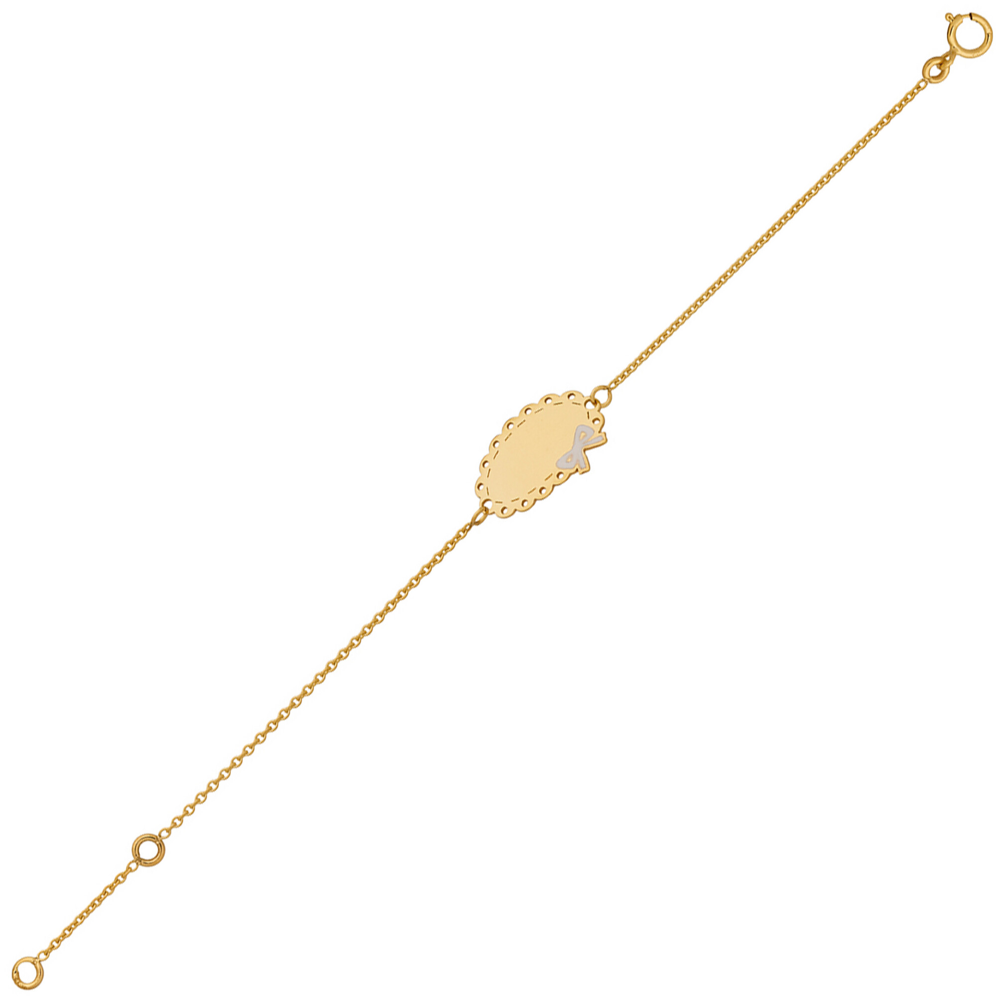 Mon Premier Bijou Gourmette bébé dentelle et noeud - Or jaune 9ct 2