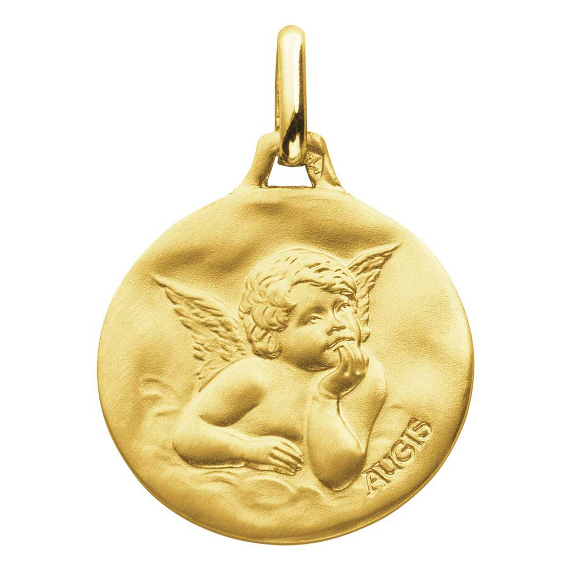 Augis Médaille Ange Raphaël martelée - Or jaune 18ct