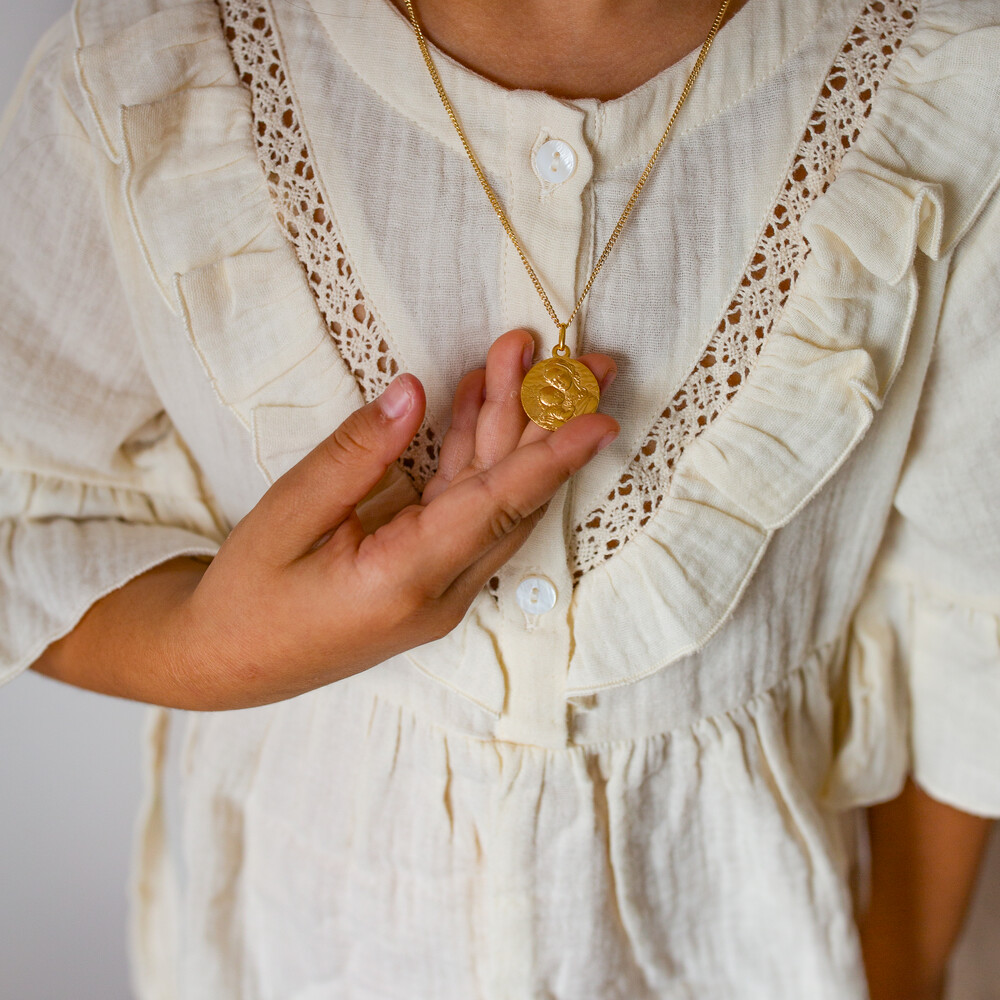 Photo de Médaille Vierge à l'enfant au rameau - Or jaune 9ct